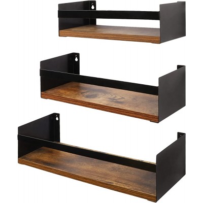 Giftgarden Black Floating Shelves for Wall Set of 3 Industrial Thick Wall Shelf Rack with Iron Rail Bracket for Storage Bathroom Kitchen Bedroom Plant Nursery Books Laundry - BN40MEQUV