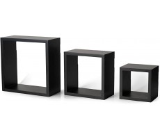 Melannco Floating Wall Square Cube Shelves for Bedroom Living Room Bathroom Kitchen Wood Set of 3 Black - B4JX8DE3X