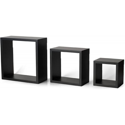 Melannco Floating Wall Square Cube Shelves for Bedroom Living Room Bathroom Kitchen Wood Set of 3 Black - B4JX8DE3X