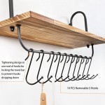 Olakee Floating Wall Shelves for Kitchen Bathroom Coffee Nook with 10 Adjustable Hooks for Mugs Cooking Utensils or Towel Rustic Storage Shelves Set of 2 17x5.9 inch Carbonized Black - BO6OQE92X
