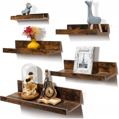 Upsimples Home Floating Shelves Wall Mounted Set of 5 Wall Mounted Wood Shelf for Bedroom Living Room Kitchen Office Sturdy Rustic Shelves 5 Different Sizes Brown - B91P6MUIU