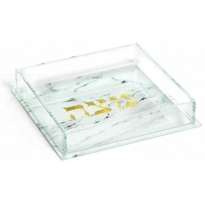 Modern Glass Matzah Plate with Marble Design White - BHCBM7L75