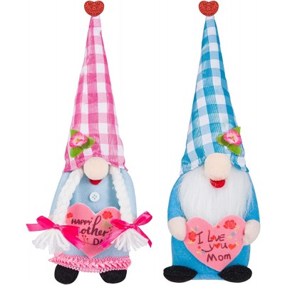 2 Pack Mother's Day Mr and Mrs Gnomes Plush Gift- Handmade Swedish Tomtes with Pink and Blue Plaid Hats Adorable Faceless Figurines Table Centerpiece for Mother's Day Mom Grandma Presents Home Decors - B2HEUD8DS
