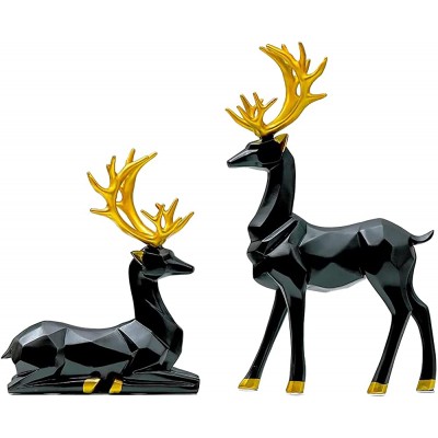 2PCS Geometric Elk Statues Nordic Style Elk Home Decor,Abstract Elk Sculptures for Decorating Offices&Living Rooms,Resin Material Black - B36ES85G7