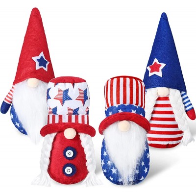 4 Pieces Gnome Patriotic 4th of July Gnomes Plush American Independence Day Faceless Doll Christmas Fourth of July Veterans Day Scandinavian Tomte Ornaments Home Tiered Tray Decorations - BON2RPD0K