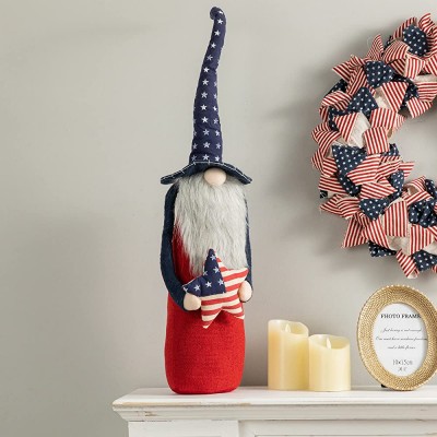 Glitzhome National Day Fabric Gnome Decor Cute Patriotic Gnome Doll Elf Standing Decor with Star 4th of July Table Collectible Ornaments Gnome for Independence Day Decor 28”H - B3HX9J10F