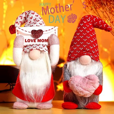 Mothers Day Gnomes Gift for Mom Grandma 2Pack Handmade Elf Plush Doll Heart Table Decorations Scandinavian Tomte Love Present from Daughter - BDV4F4MBA