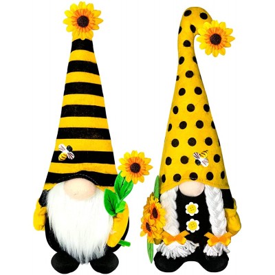 TURNMEON 2Pcs Bumble Bee Summer Gnomes Decorations Honey Bee Day Sunflower Gnome Summer Decor Plush Doll Tomte Swedish Dwarf Figurine Tiered Tray Decor Home Kitchen Farmhouse Table - BIEBDTXGI