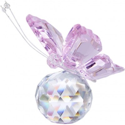 H&D HYALINE & DORA Pink Crystal Flying Butterfly with Crystal Ball Base Figurine Collection Cut Glass Ornament Statue Animal Collectible - BEIISY4PI