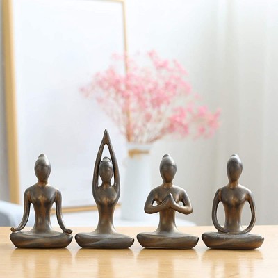 OwMell Lot of 4 Meditation Yoga Pose Statue Figurine Ceramic Yoga Figure Set Decor Patina Gold - B68TR6FJ3