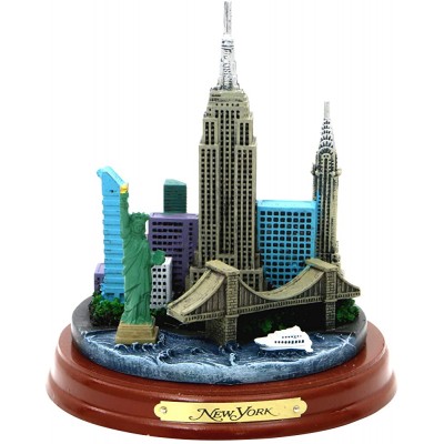 New York City Statue Model NYC Skyline Architecture Wooden Base 4.5 Inches - BL9JZ9VOH