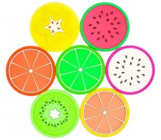 7 Pcs Fruit Coaster Non Slip Silicone Heat Insulation Coasters Cute Slice Drink Cup Mat for Bar Kitchen and Patio Tabletop - BQ24OCUE2