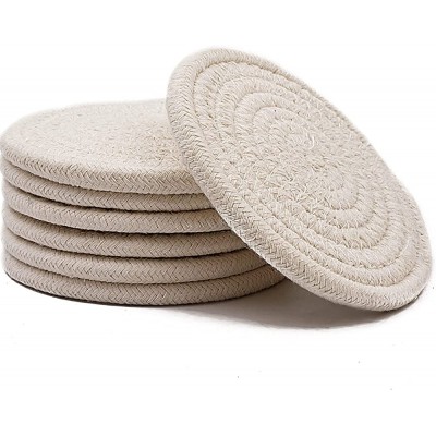 Absorbent Drink Coasters Handmade Braided Drink Coasters 6 Pack 4.3 Inch Round 8mm Thick Super Absorbent Heat-Resistant Coasters for Drinks Great Housewarming Gift Beige 6 Pack - BQ5KIIV5M