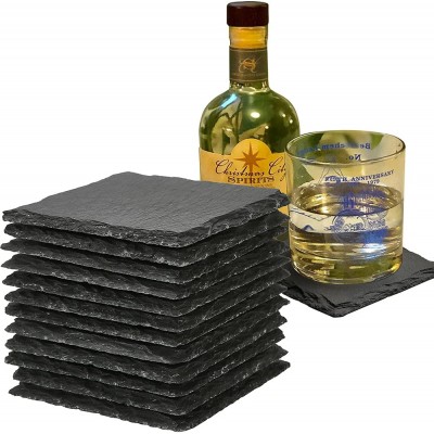 Cakocaco Set of 12 Bulk Slate Stone Drink Coasters – 4 inches Square Matte Black Coasters Suitable for Any Table Type Stain-Resistant Housewarming Gift - BJZLF795C