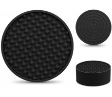 Coasters for Drinks Set of 8 EAGMAK Silicone Drink Coasters with Grooved Pattern Non-Slip Base Washable and Heat Resistant Coffee Coasters for Wooden Table Desk Kitchen Office Bar-Black - B9ZDNHQZO
