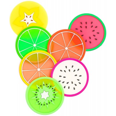 DomeStar Fruit Coaster 7PCS 3.5" Non Slip Coasters Heat Insulation Colorful Unique Slice Silicone Drink Cup Mat for Drinks Prevent Furniture and Tabletop - B5WA3YXJ3