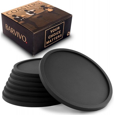 Drink Coasters by Barvivo Set of 8 Tabletop Protection for Any Table Type Wood Granite Glass Soapstone Sandstone Marble Stone Tables Perfect Soft Coaster Fits Any Size of Drinking Glasses. - BW7RX0WTU