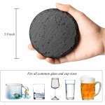 GOH DODD Drink Coasters with Holder 8 Pieces Rustic Round Slate Stone Coasters 4 Inch Handmade Coasters for Bar and Home Black - BM356UXEK