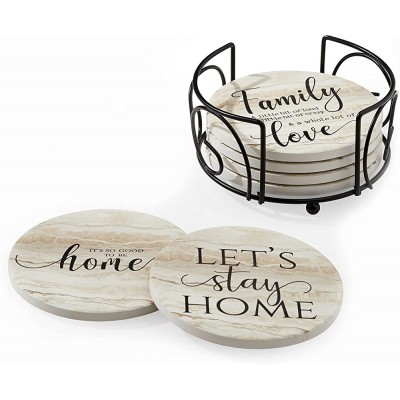 Hoomey Coasters for Drinks Set of 6 Absorbent Drink Coasters with Holder Rustic Ceramic Drink Coasters with Cork Backing for Table Protection Housewarming Gifts Farmhouse Décor - BYPO5GF6H