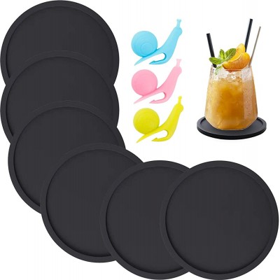 Silicone Coasters Coasters for Drinks 6 Set Non-Slip Cup Coasters Heat Resistant Cup Mate Soft Coaster for Tabletope Protection Furniture from Damage Black - BE41U7ESB