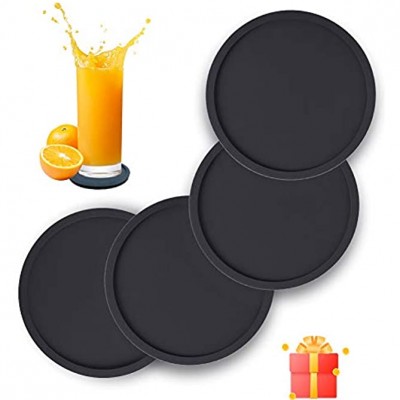 Silicone Drink Coasters Set of 4 Non-Slip Cup Coasters Heat Resistant Cup Mate Soft Coaster for Tabletope Protection Furniture from Damage Black - BVOQ6HIQM