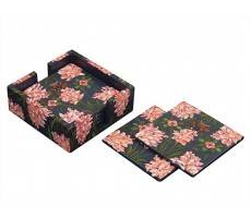 storeindya Store Indya Handpainted Wooden Coasters 6-Pack Set Floral Square - BSE8FZ737