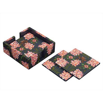 storeindya Store Indya Handpainted Wooden Coasters 6-Pack Set Floral Square - BUY241OUD