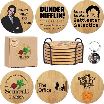 The Office Bamboo Wood Coasters Set of 6 The Office Themed Dunder Mifflin Engraved Coaster The Office TV Show Gifts for Men or Women Office Coasters New - B6XXJDNDY