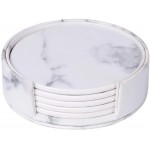 WAYIFON Coasters for Drinks 6 PCS Premium PU Leather Coaster Heat Resistant Drink Coaster with Holder Protect Table from Stains Water Rings and Damage Housewarming Gift Marble White Pattern - BYYX4RUWL
