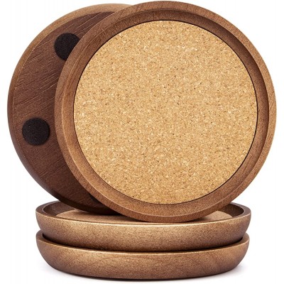 Wooden Drink Coasters,4 Cup Coasters for Drinks Absorbent Cork Coasters Set,Natural Wood Stackable Reusable Coasters for Home Office Coffee Bar Table,Rustic Gifts for New Home Friends 4 Pack - BQCXZ00X7