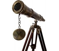 Antique Finish Spyglass Nautical with Wooden Tripod Stand Nautical Table Telescope Home Decorative - BHXERYP2K