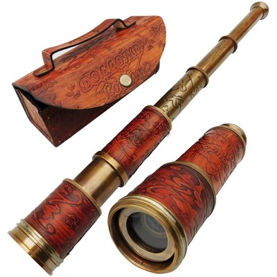 Handheld Telescope in Leather Box Brass Antique Style Pirate Spyglass Navigation Marine Collector Baptism Gift Kids Gifts for Sailor Father Birthday Gift Graduation Gift - BIV18XWM7