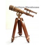 Handmade Antique Brass Pirate Spyglass Double Barrel Telescope With Wooden Stand - BNQZ39RQ8