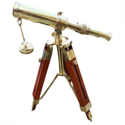 LE Products Maritime Nautical Polished Brass Telescope with Wooden Tripod Stand Desk Decor - BIQ7IAM6B