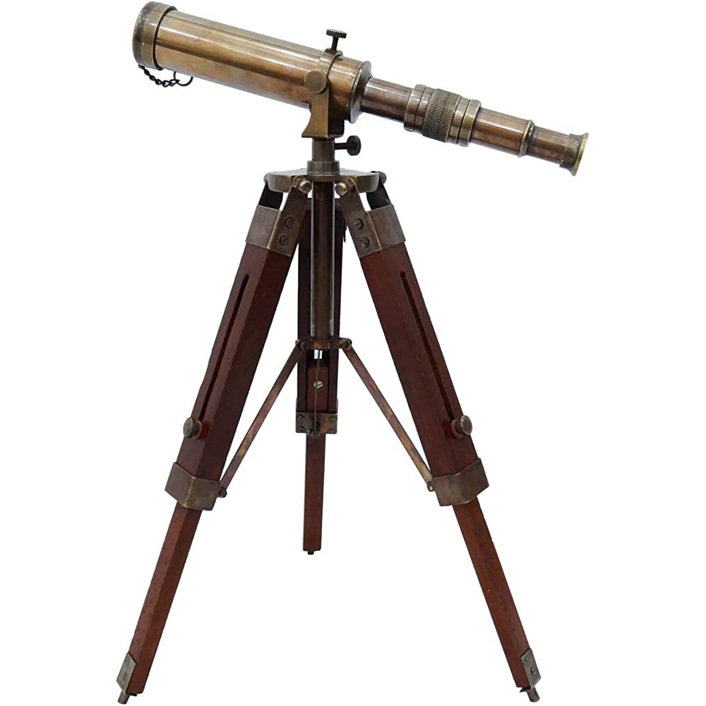 Nautical Brass Pirate Vintage Telescope Solid Spyglass Wood Decorative Indian Stand - BZ8QA7PBR