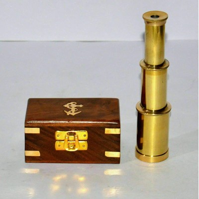 Nautical Brass Polished Telescope with Wooden Box Marine Vintage Item - BERGTSPUN