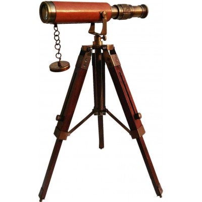 Nautical Brass Telescope w Wooden Tripod Stand Marine Antique Vintage Decor - BICWQ76KO