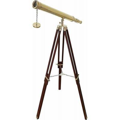 Nautical Shiny Brass Single Barrel Telescope Wooden Tripod Brass Home Decor - BMCV631SY
