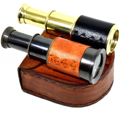 NGD Collectible Solid Brass Pirate Spyglass Telescope with Leather Box Marine Gift - BUJA8DK54