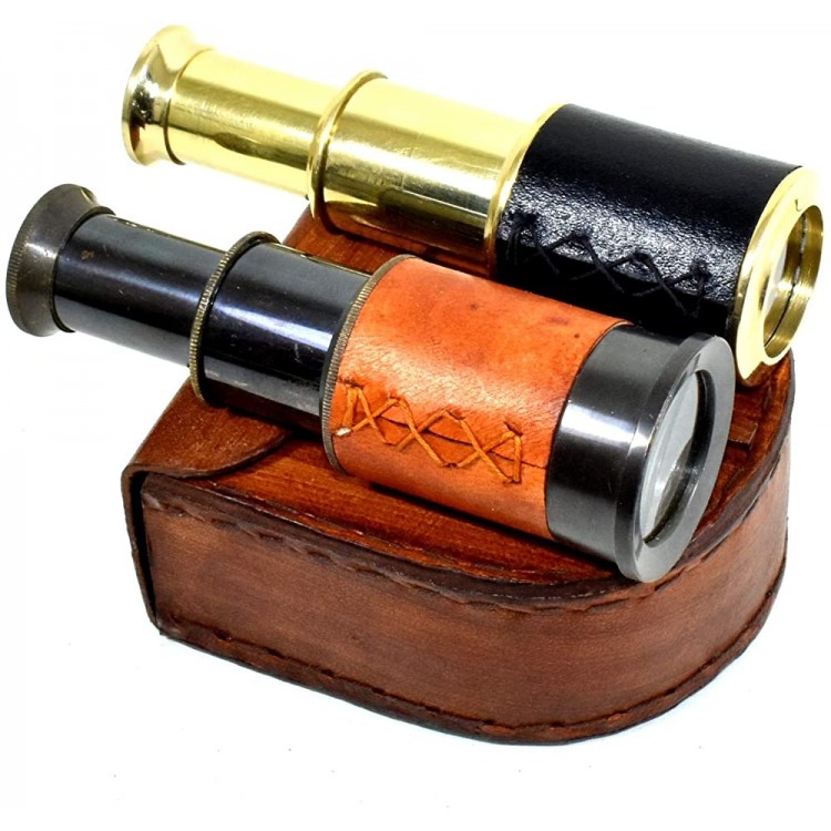 NGD Collectible Solid Brass Pirate Spyglass Telescope with Leather Box Marine Gift - B0TELDQCS