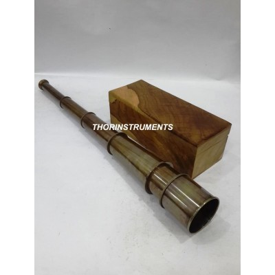THORINSTRUMENTS with device Nautical Antique Brass Telescope W Natural Wooden Box Gift Decorative - BMMSJUO91