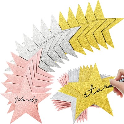 80 Pieces Glitter Star Cutouts Paper Star Confetti Cutouts for Bulletin Board Classroom Wall Party Decoration Supply 6 Inches Length Pink White Gold - BYFVNLQ9I