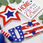 4th of July Decorations Tiered Tray Decor 3 Patriotic Wooden Signs Gnomes Plush and Bead Garland Farmhouse Rustic Decor Items for Home Table Memorial Day Independence Labor Red White Blue - BCLPKUG6I