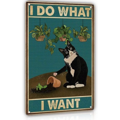 Funny Black Cat Decor Metal Tin Sign- I Do What I Want Cute Cat Funny Metal Poster Wall Art Decor Sign for Bathroom Garden Home Decor Restroom Bedroom Cafe 12x8 Inches Vintage Tuxedo Cat Metal Signs Gift for Cat Lovers - B8OX19GFP