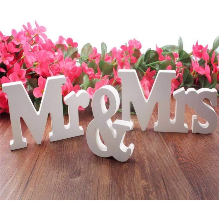 IronBuddy Mr Mrs Sign Letters 3D White Wooden Letters Decoration Wooden Mr and Mrs Letters for Party Wedding Table Decoration Photo Props White - BIH5HFCSG