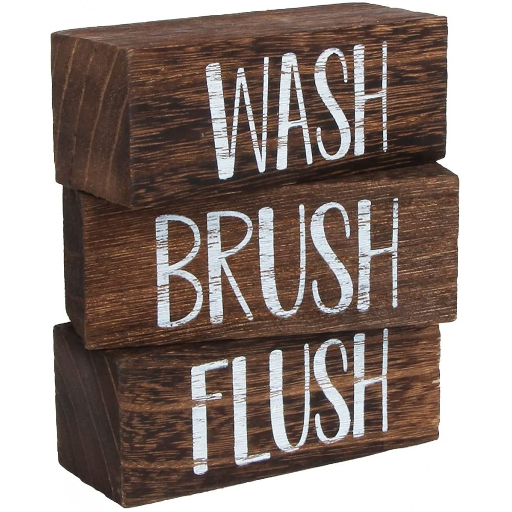 J JACKCUBE DESIGN Wash Brush Flush Bathroom Signs Funny Farmhouse Classic Rustic Wooden Sign Box- Bath Home Vintage Decor Sign Art with Sayings- MK1066A - BR3X9FF8R