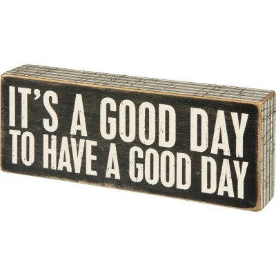 Primitives by Kathy 31127 Pinstriped Trimmed Box Sign 8" x 3" A Good Day - BOOHPYANB