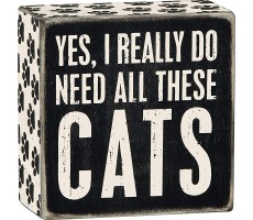 Primitives by Kathy Word Box Sign 4" Square Yes Cats - BJ35HYPOL