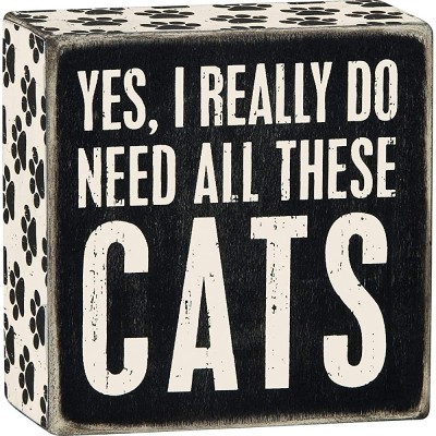 Primitives by Kathy Word Box Sign 4" Square Yes Cats - BJ35HYPOL
