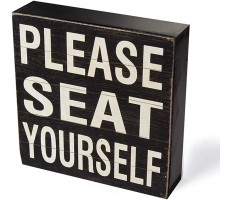 Yankario Farmhouse Funny Bathroom Signs Decor Classic Wooden Box Sign 6" Square Black White Please Seat Yourself - BKXMTK0ZN